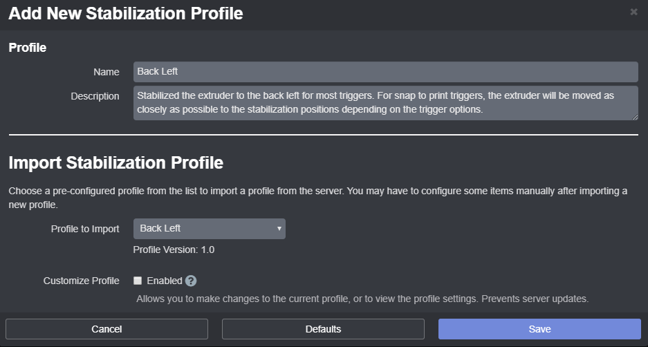 An Imported Stabilization Profile