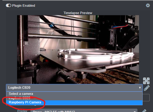 Select the raspberry pi camera as your current timelapse preview camera