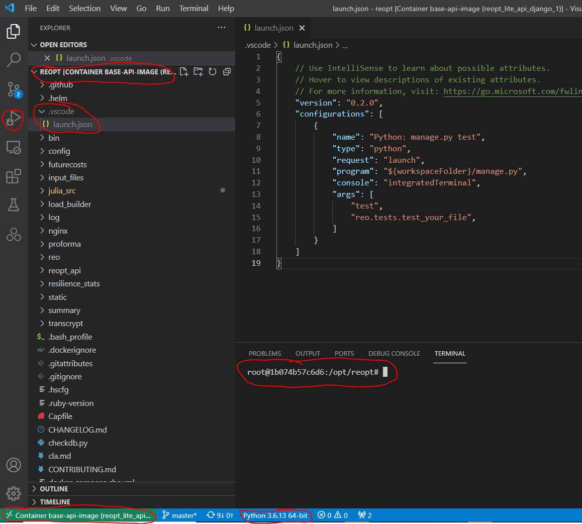 Figure 2 - VSCode attached to django container