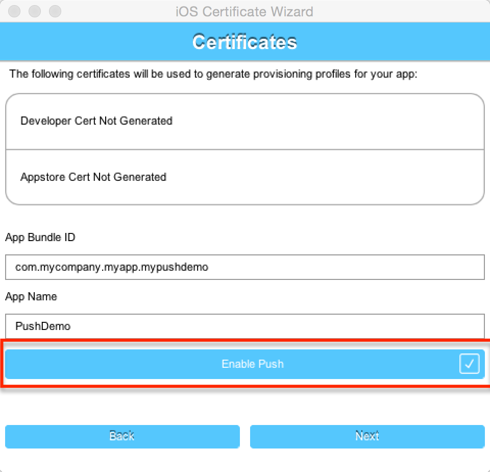 Enable Push in the certificate wizard