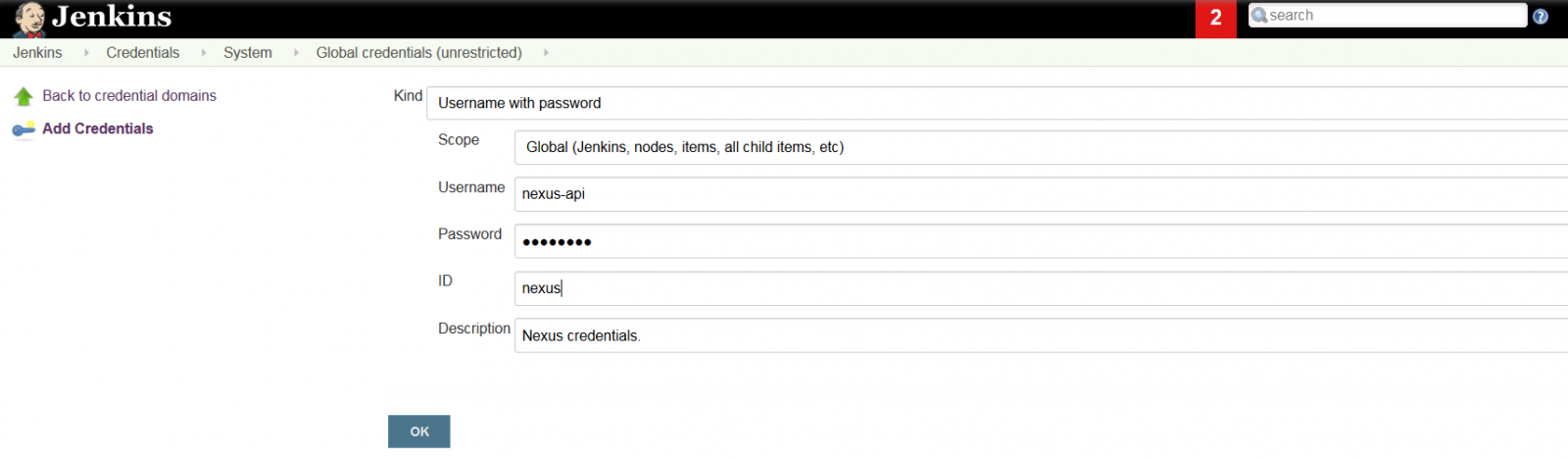 nexus jenkins credentials form