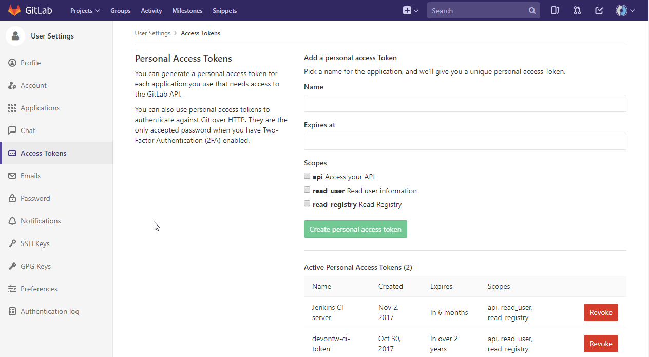 gitlab access token