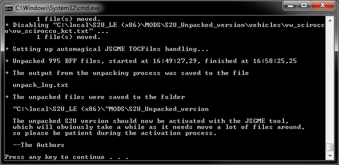 UCP STEP 3ac: s2u_unpacker.cmd finished