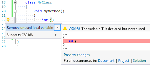CS0168LocalVariableNotUsedCodeFixProvider